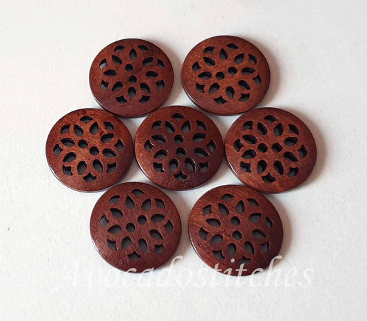 CHERRY BLOSSOM COFFEE BROWN / 25mm / Wooden Filigree Buttons / Sewing Buttons