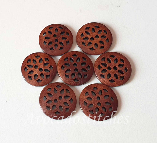 CHERRY BLOSSOM / Coffee Brown 2-Hole Wooden Buttons / 25mm (Set of 6)