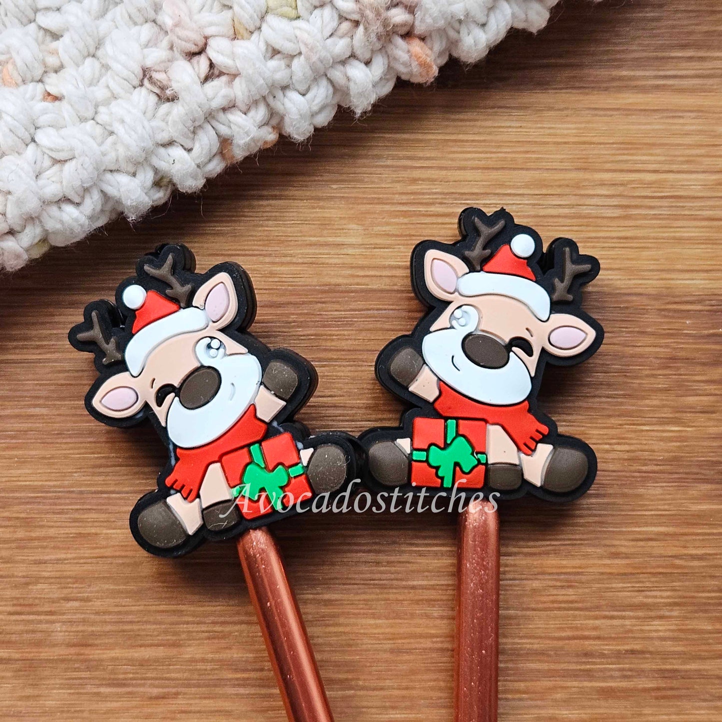 CHRISTMAS DEER Stitch Stoppers / 2 pieces / Knitting Needle Stoppers / Point Protection / Notions
