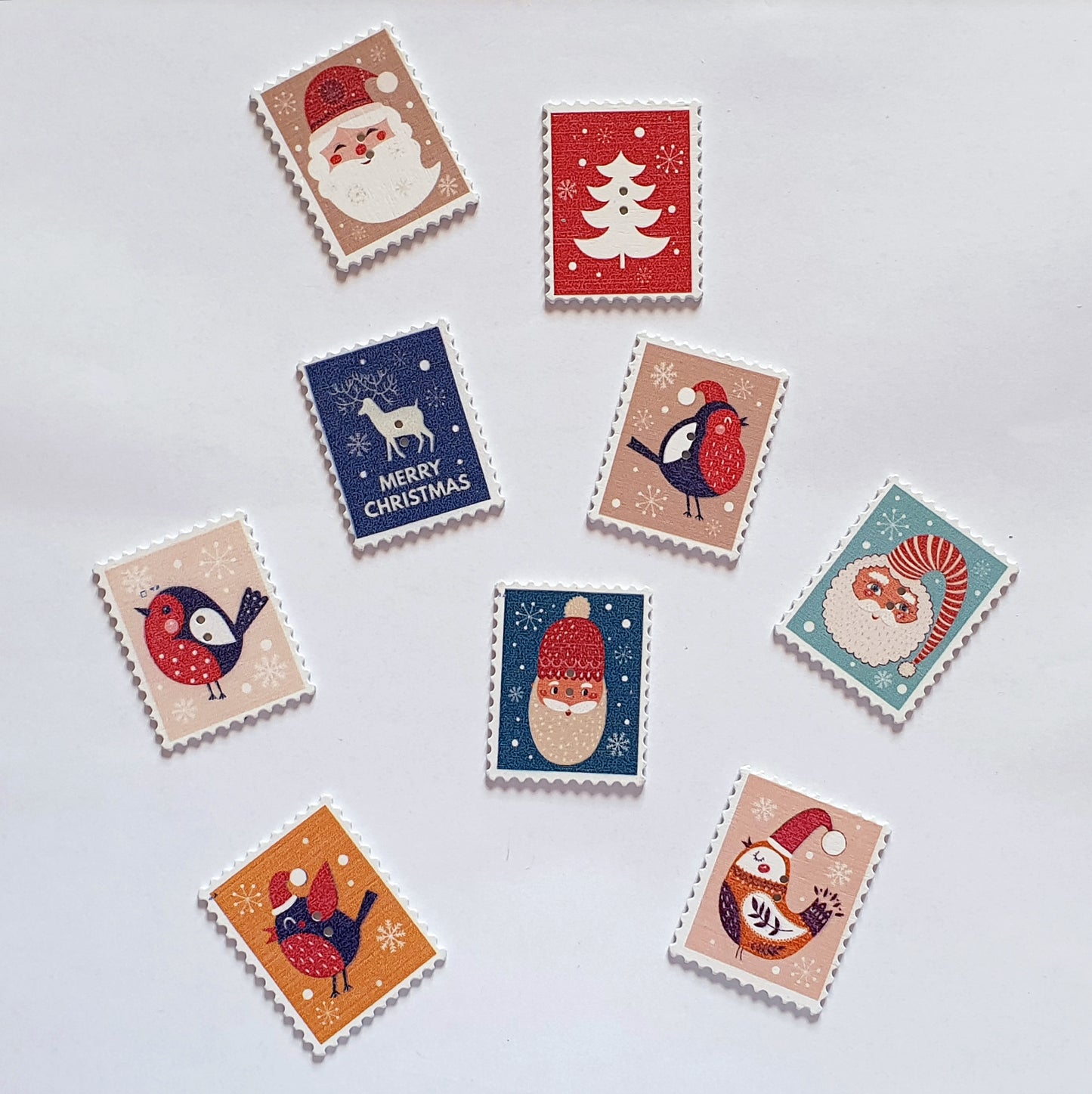 CHRISTMAS STAMPS / 30*37mm / Wooden Buttons / Sewing Buttons