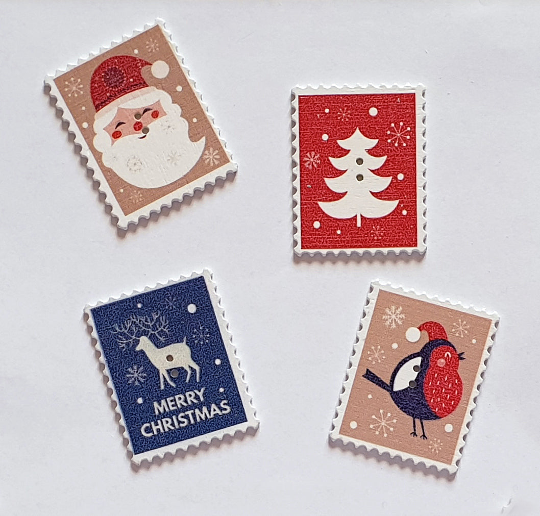 CHRISTMAS STAMPS / 30*37mm / Wooden Buttons / Sewing Buttons