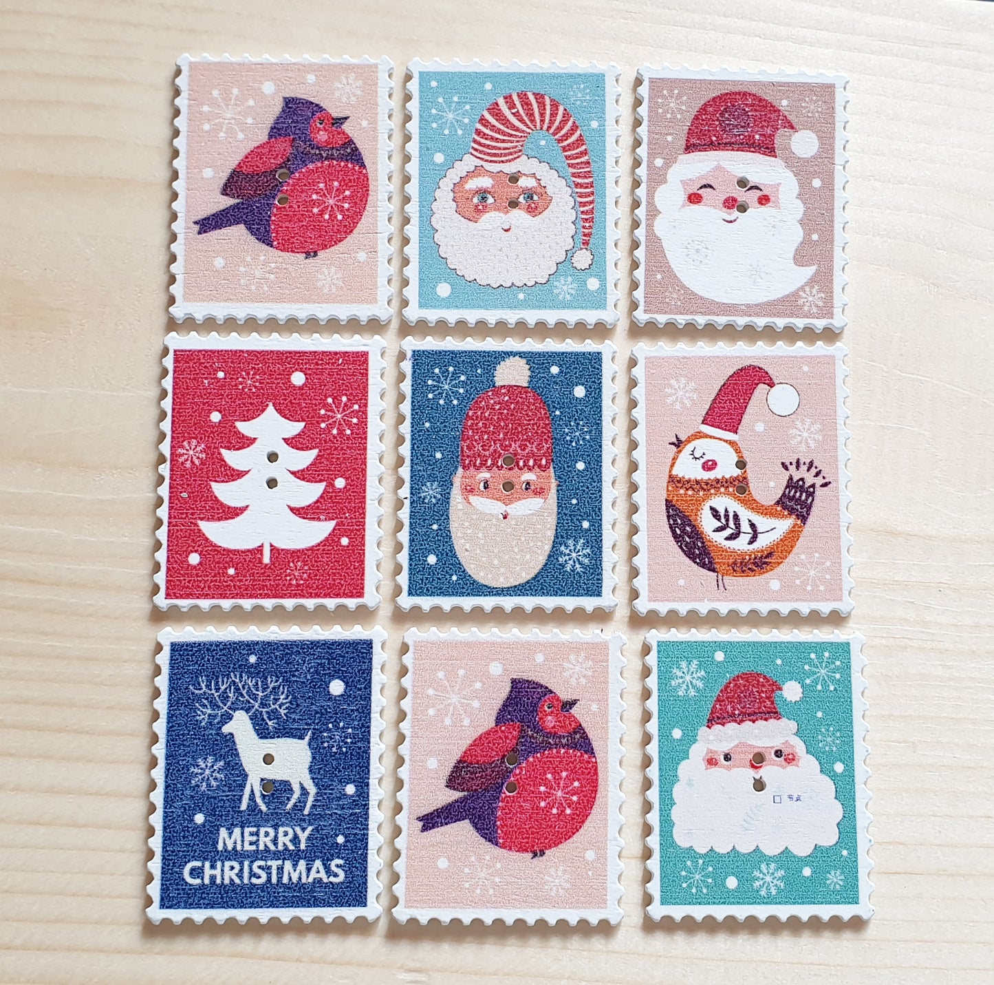 CHRISTMAS STAMPS / 30*37mm / Wooden Buttons / Sewing Buttons