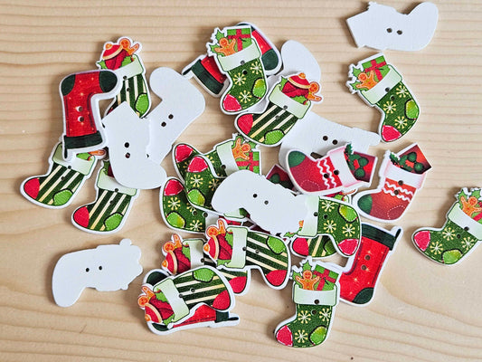 CHRISTAMS STOCKING / 35*25mm / 8 buttons / Wooden Buttons / Sewing Buttons