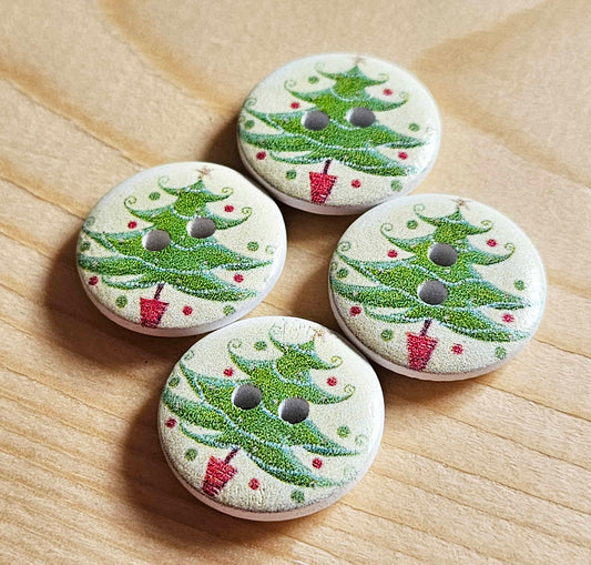 Clearance // CHRISTMAS TREE / Wooden Buttons / 20mm (Set of 6)