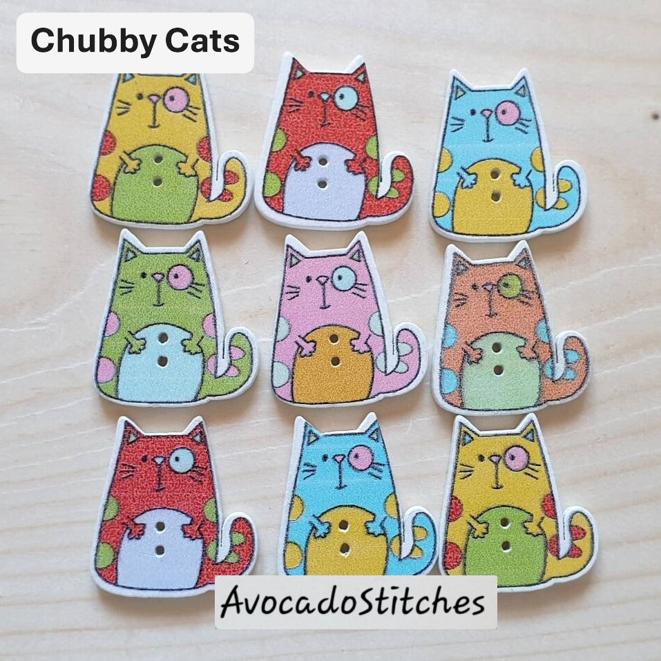 Clearance // CHUBBY CAT / 8 buttons / Wooden Buttons / Sewing Buttons