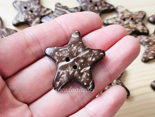 COCO STAR / 37mm / Set of 4 buttons / Coconut Buttons / Sewing Buttons