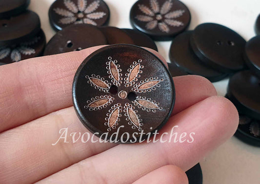 COFFEE FLOWER / 30mm - 4 buttons / Wooden Buttons / Sewing