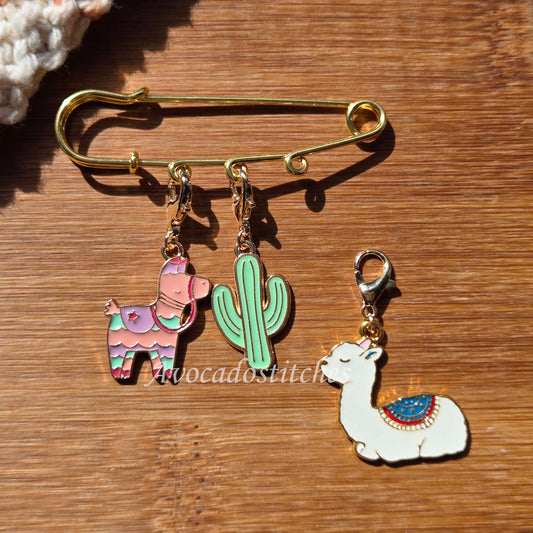 CAMELS & CACTUS – Stitch Marker and Holder Set / Set of 4 / Shawl Scarf Pin Brooch / Knitting Crochet Notion