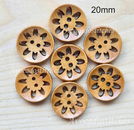 CARNATION Brown / 18mm 20mm - 6 buttons / Wooden Filigree Buttons / Sewing Buttons