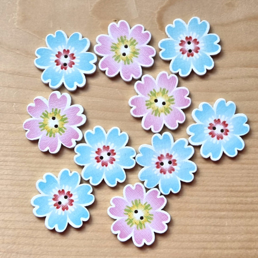 Cartoon Blossoms / Wooden Buttons (Set of 10)