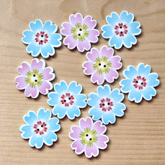 Cartoon Blossoms / Wooden Buttons (Set of 10)