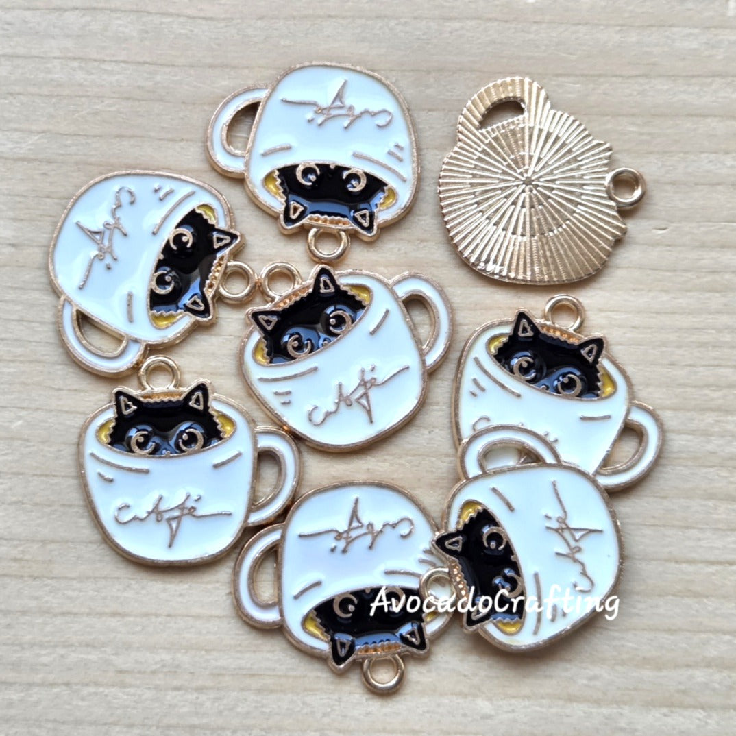 10 pieces // Cat in a Cup Charm / 20*21mm / Jewelry Making
