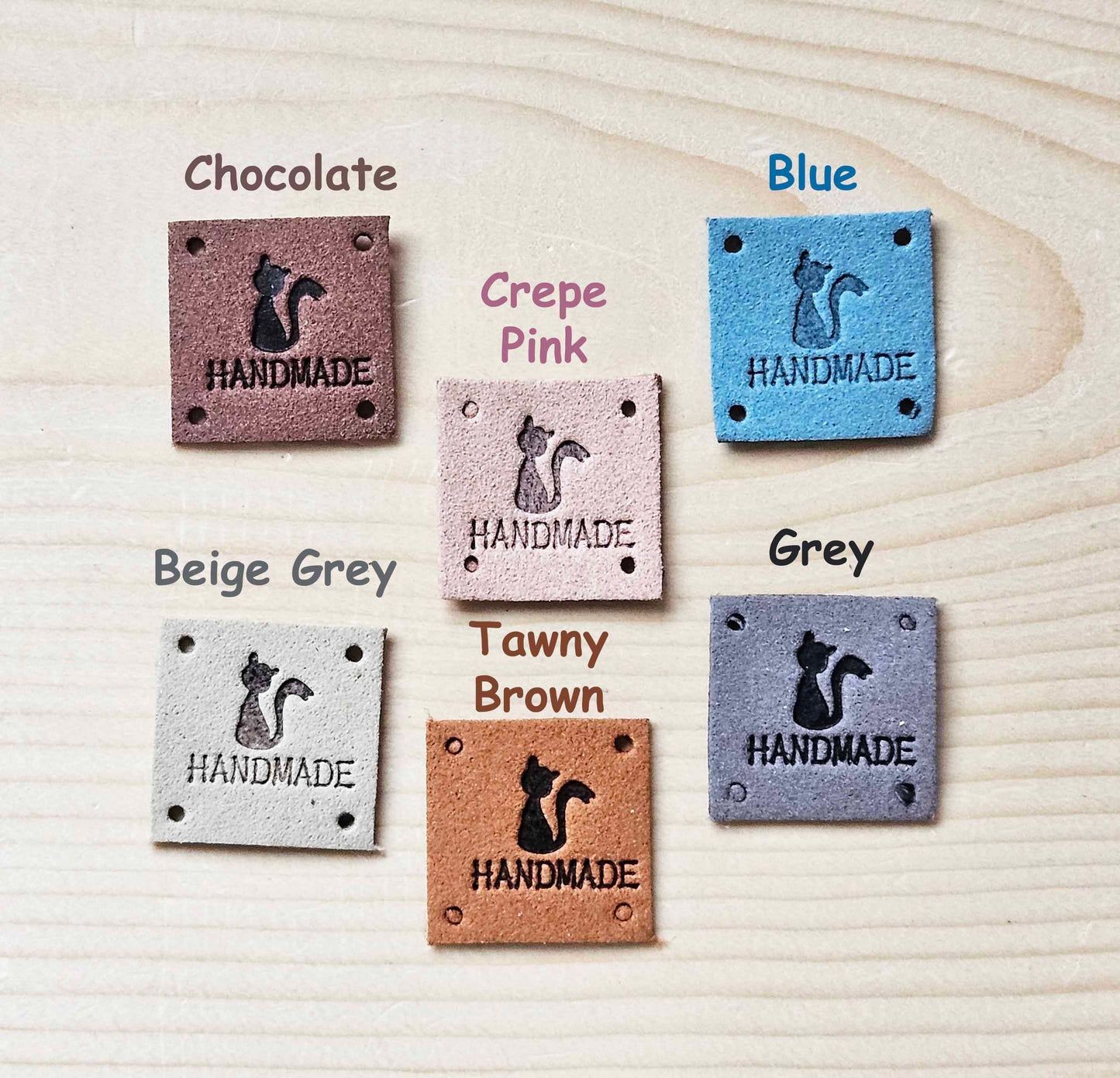 CAT HANDMADE SQUARE Labels / Set of 5 / Faux Suede Labels / Handmade Tags / Garment Labels