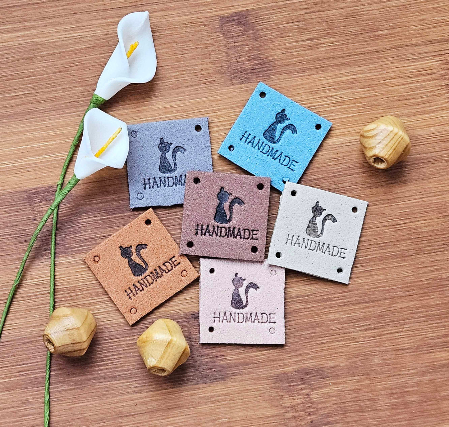 CAT HANDMADE SQUARE Labels / Set of 5 / Faux Suede Labels / Handmade Tags / Garment Labels