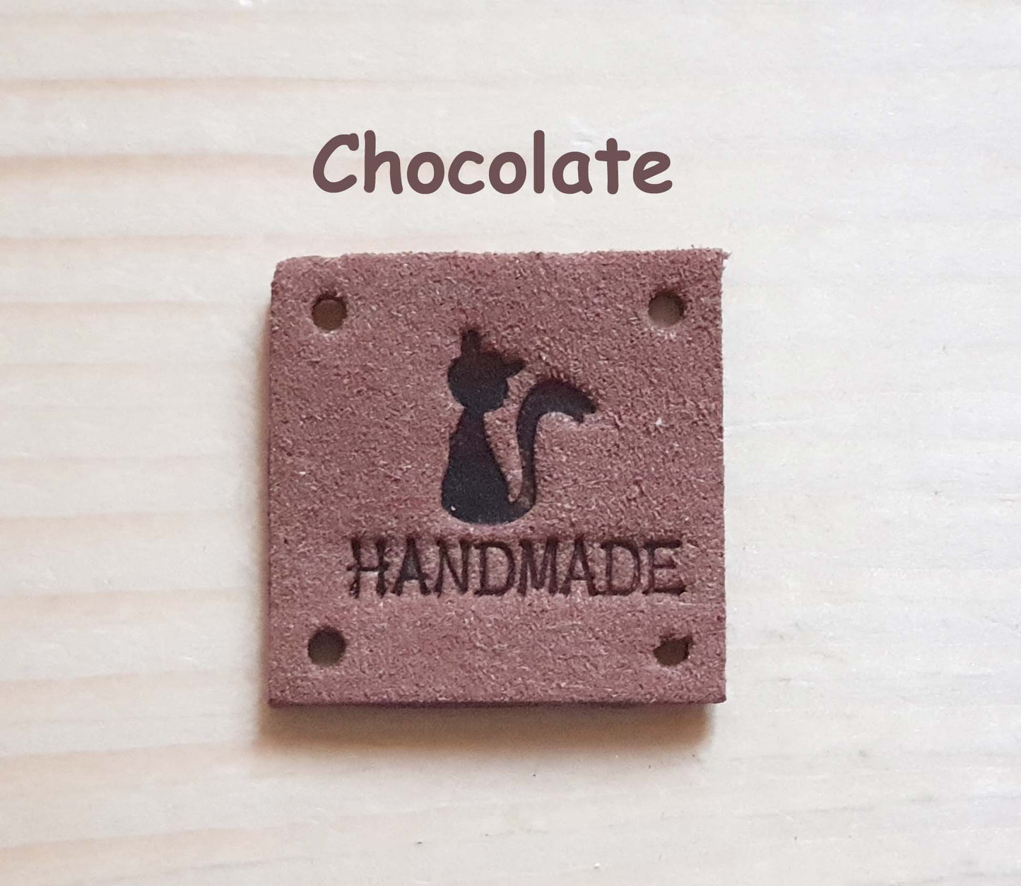CAT HANDMADE SQUARE Labels / Set of 5 / Faux Suede Labels / Handmade Tags / Garment Labels