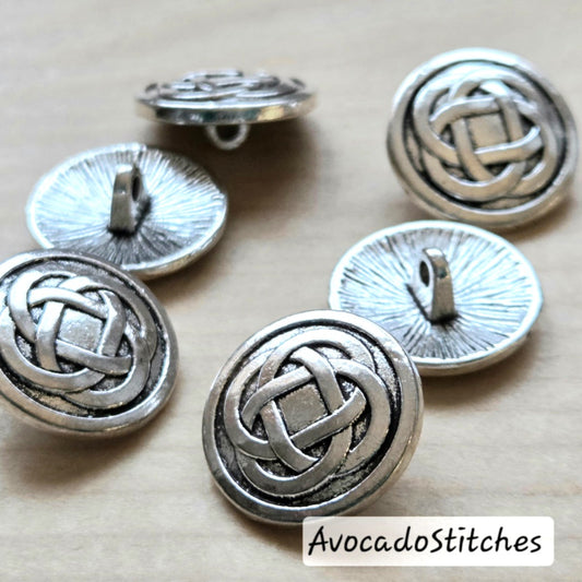 CELTIC SILVER RELIC Shank Buttons / 17mm / Set of 6 buttons / Metal Alloy Shank Buttons / Sewing Buttons