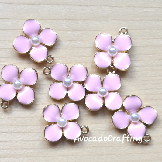 8 pieces // Pastel Pink Flower with Imitation Pearl Charms / 19*17mm / Jewelry Making