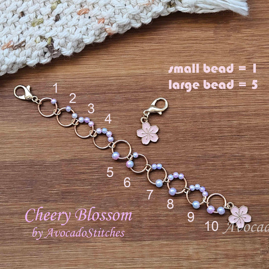 CHERRY BLOSSOM Progress Keeper Chain / Numbered Stitch Markers/ Row Counter for Knitting & Crochet / Notions