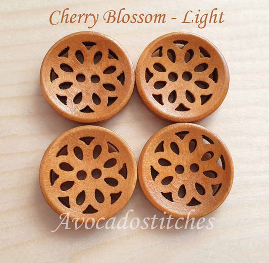 CHERRY BLOSSOM BROWN / 20mm / Wooden Filigree Buttons / Sewing Buttons