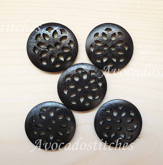 CHERRY BLOSSOM / Black 2-Hole Wooden Buttons / 25mm (Set of 6)
