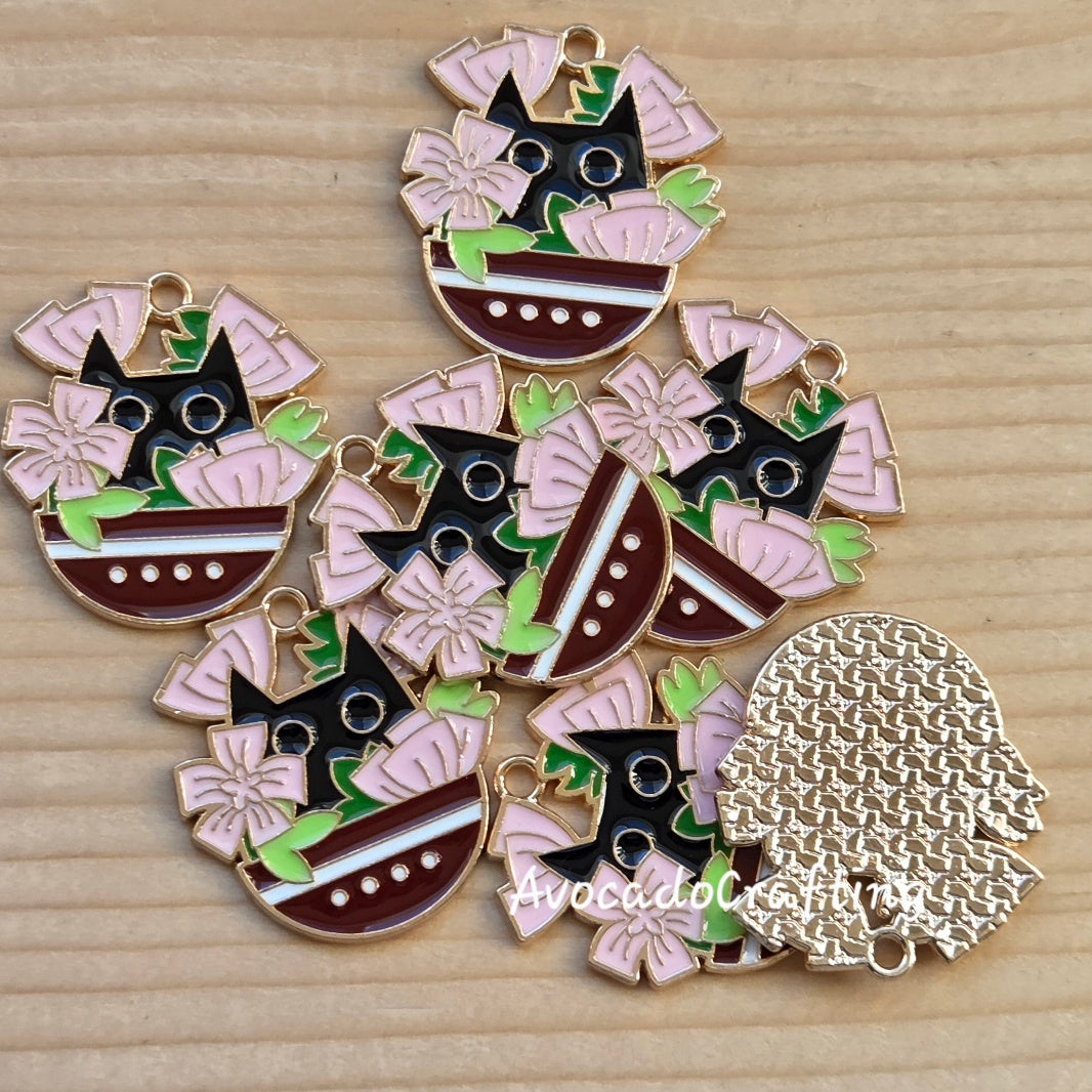 10 pieces // Cherry Blossom Cat Charm / 28*28mm / Jewelry Making