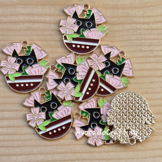 10 pieces // Cherry Blossom Cat Charm / 28*28mm / Jewelry Making