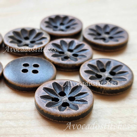 CHESTNUT FLEUR / 18mm - 6 buttons / Imitation Wooden Buttons / Resin Buttons / Sewing Buttons