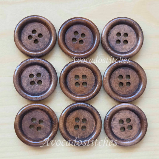4-HOLE CHOCOLATE BROWN Wooden Buttons / 18-20mm Natural Wood Sewing Buttons