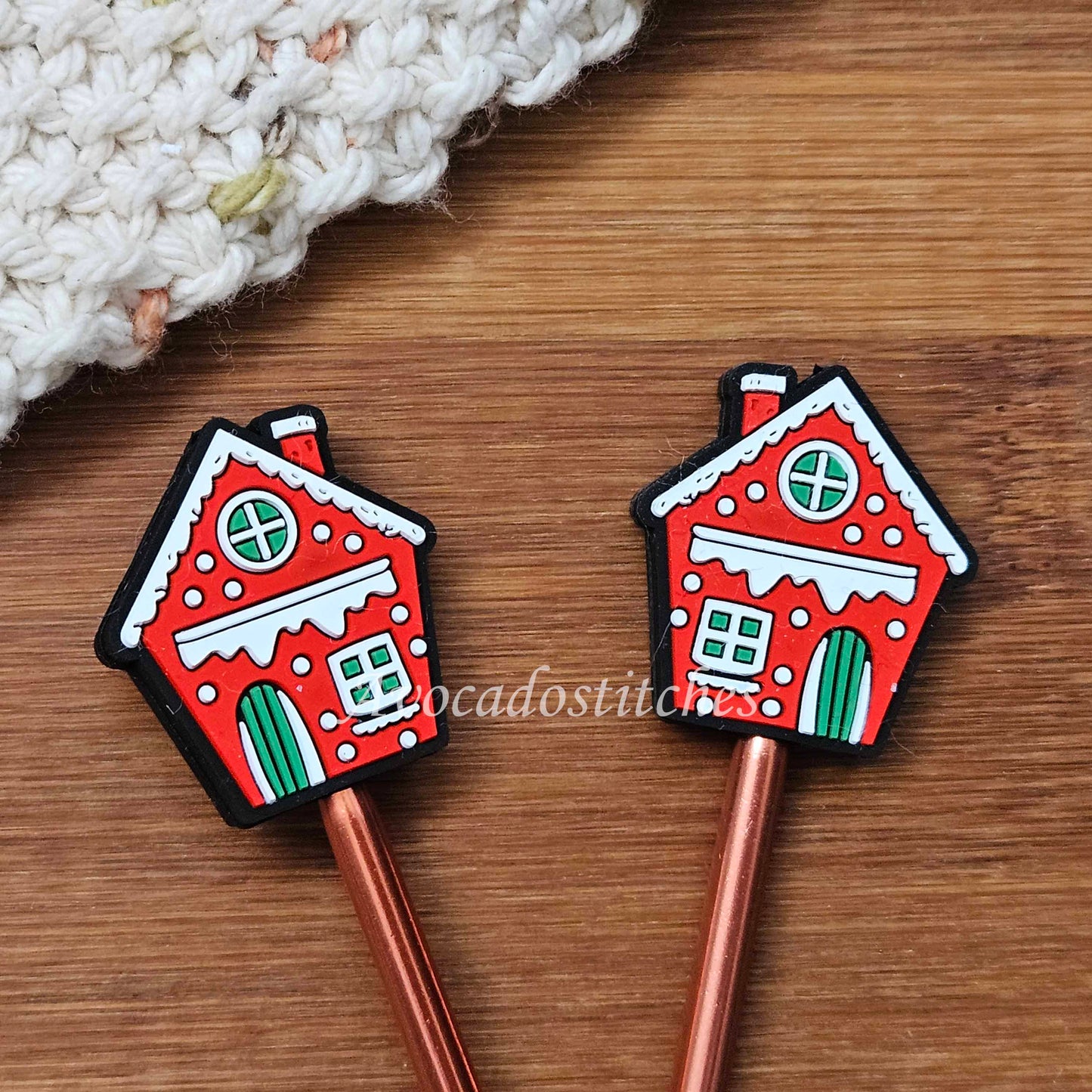 CHRISTMAS HOUSE Stitch Stoppers / 2 pieces / Knitting Needle Stoppers / Point Protection / Notions