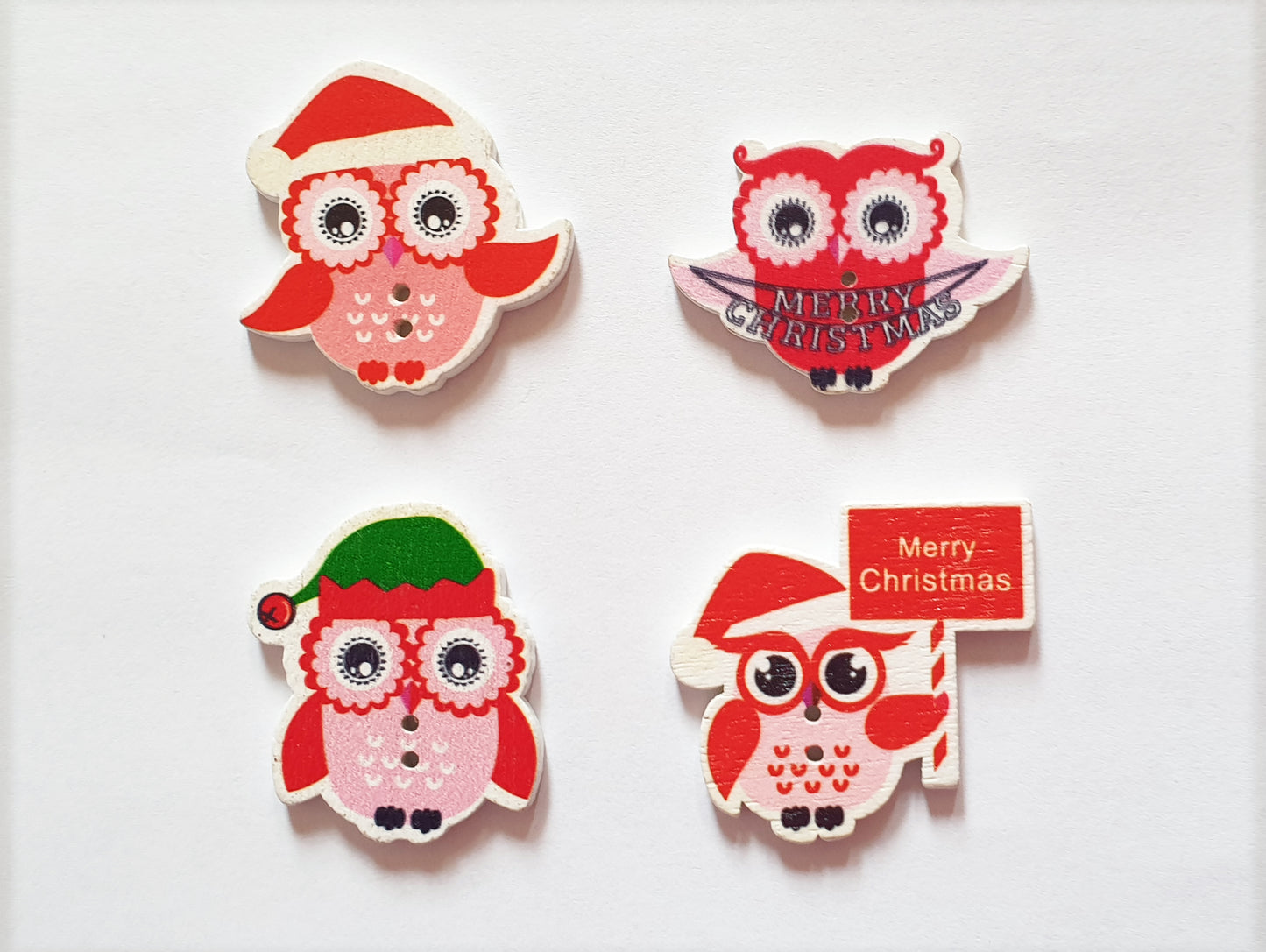 CHRISTMAS OWL / 8 buttons / Wooden Buttons / Sewing Buttons