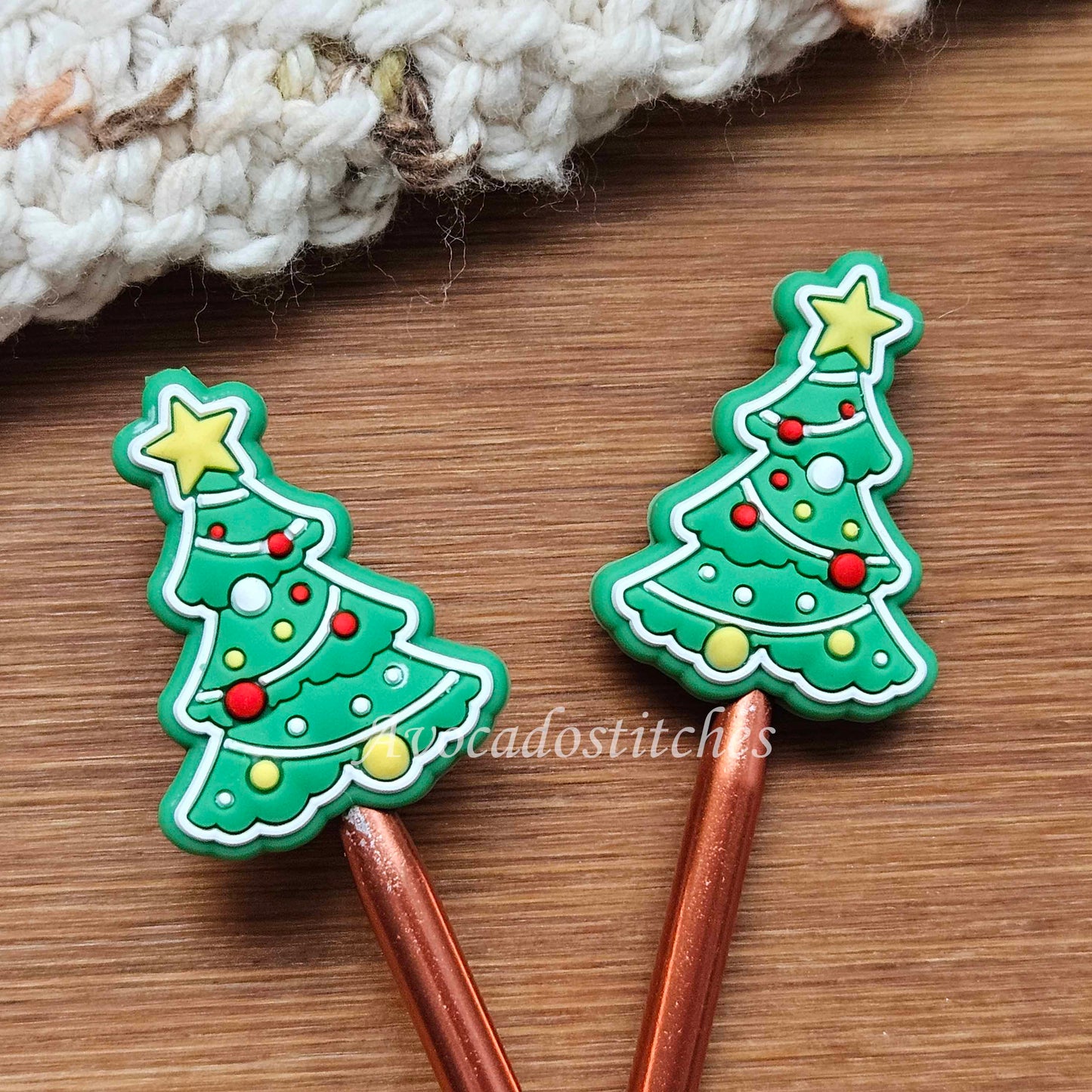 CHRISTMAS TREE Stitch Stoppers / 2 pieces / Knitting Needle Stoppers / Point Protection / Notions