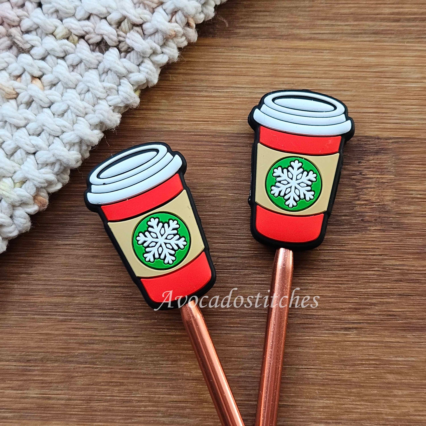 CHRISTMAS BEVERAGE Stitch Stoppers / 1 pair / Knitting Needle Stoppers / Point Protection / Notions