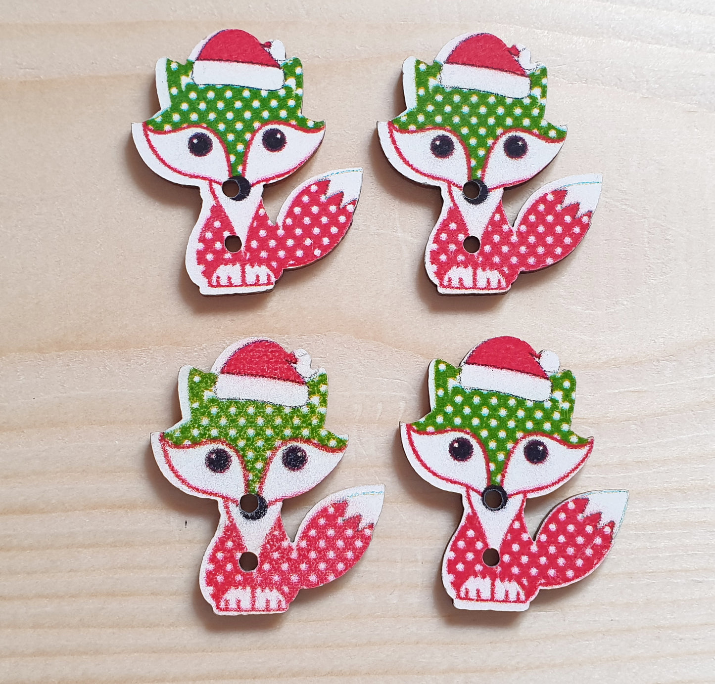 Clearance // Christmas Fox / Wooden Buttons (Set of 8)