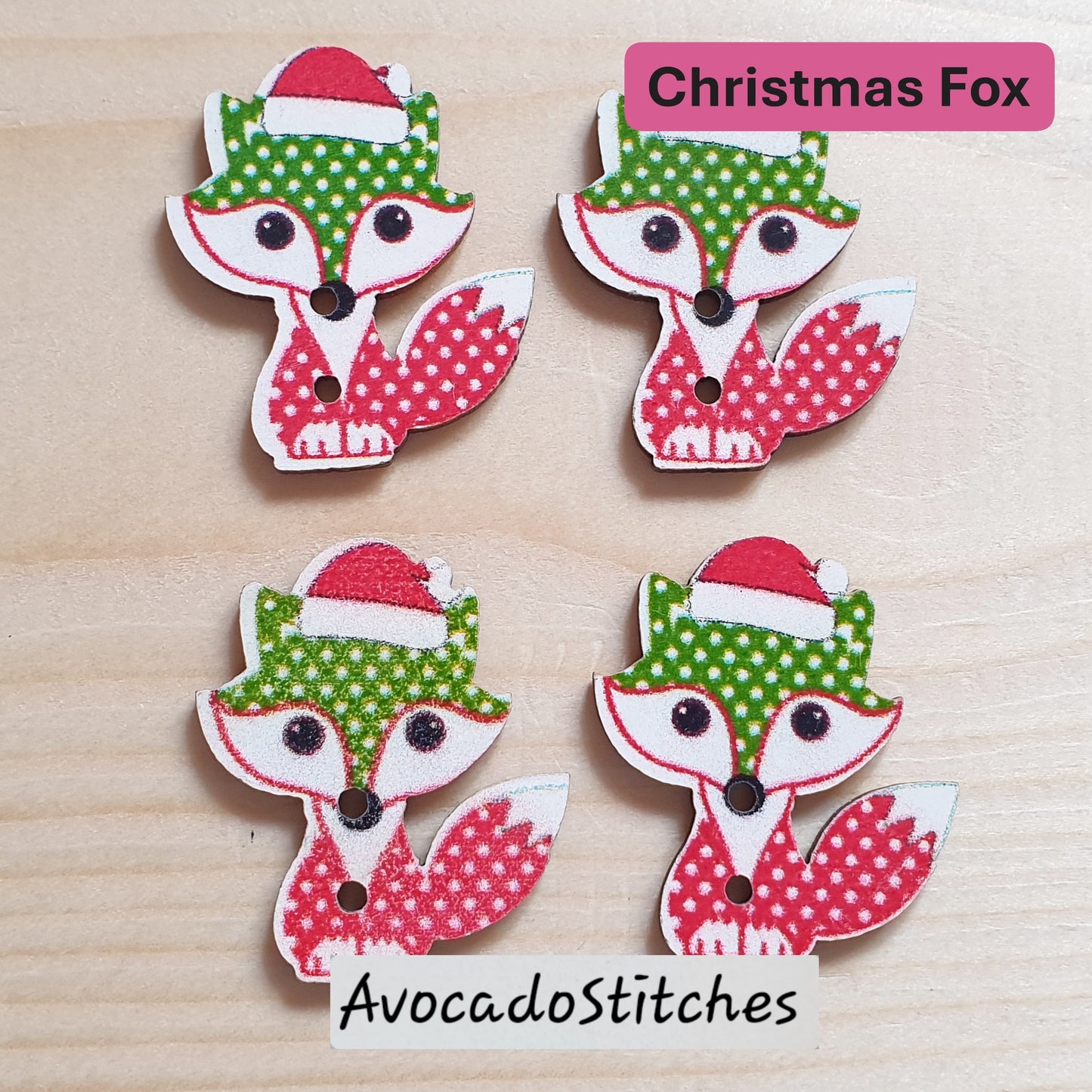 Clearance // CHRISTMAS FOX / 8 buttons / Wooden Buttons / Sewing Buttons