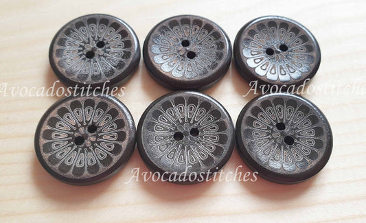CHRYSANTHEMUM / 25mm / Set of 6 buttons / Wooden Buttons / Sewing