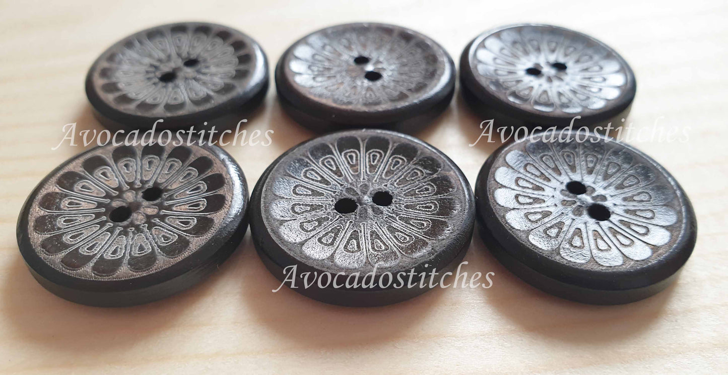 CHRYSANTHEMUM / 25mm / Set of 6 buttons / Wooden Buttons / Sewing