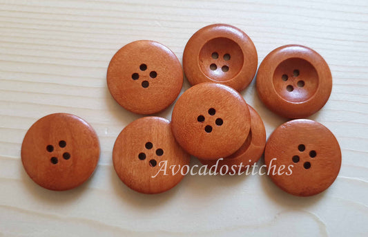THICK EDGE 4-HOLE CINNAMON BROWN / 25mm / Wooden Buttons / Orange Brown Buttons / Sewing Buttons