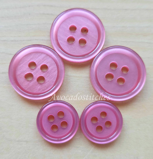 ROSE PINK / Classic 4-Hole Resin Buttons / 11.5-15mm / Set of 20 buttons / Small Buttons / Shirt Buttons / Sewing Buttons