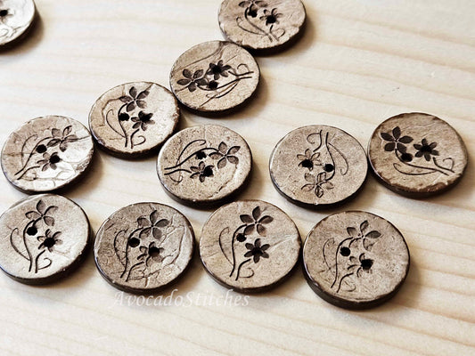 AvoDesigns COCO MOM & ME Daisies / 15mm - 6 buttons / Coconut Buttons / Sewing Buttons