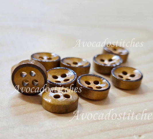 COFFEE EDGE MINI / Coffee Brown 2-Hole Wooden Buttons / 9mm (Set of 8)