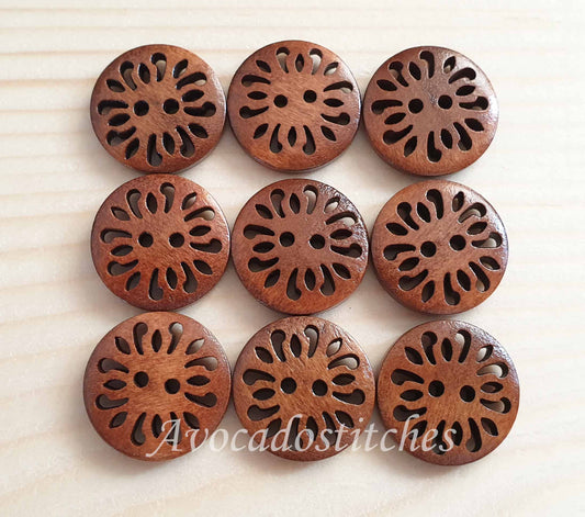 COMMON DAISY / Brown 2-Hole Wooden Buttons (Convex) / 20mm (Set of 6)