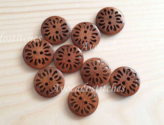 COMMON DAISY / 20mm - 6 buttons / Wooden Filigree Buttons / Sewing Buttons (Convex)