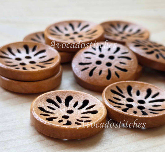 COMMON DAISY / Brown 2-Hole Wooden Buttons / 20mm (Set of 6)