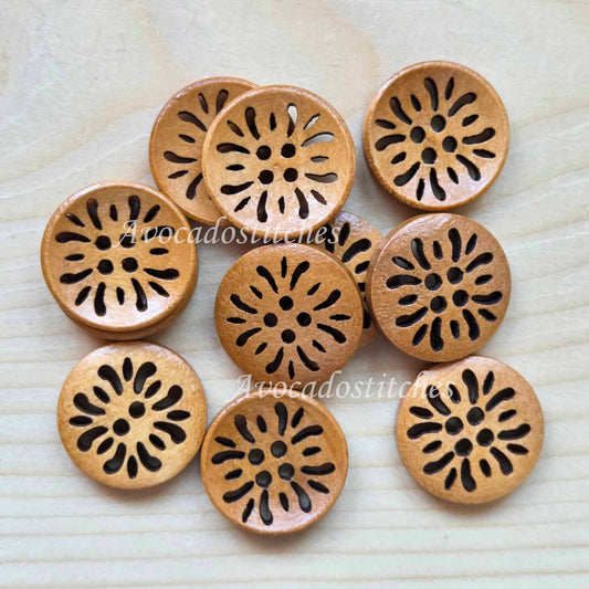 COMMON DAISY / 20mm - 6 buttons / Wooden Filigree Buttons / Sewing Buttons