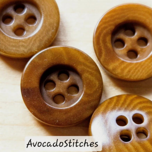 COROZO Flat Wide Edge / Brown 4-Hole Corozo Buttons / 12.5mm (Set of 6)