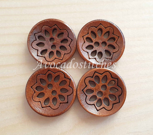 COSMO BROWN / 20mm - 6 buttons / Wooden Filigree Buttons / Sewing Buttons