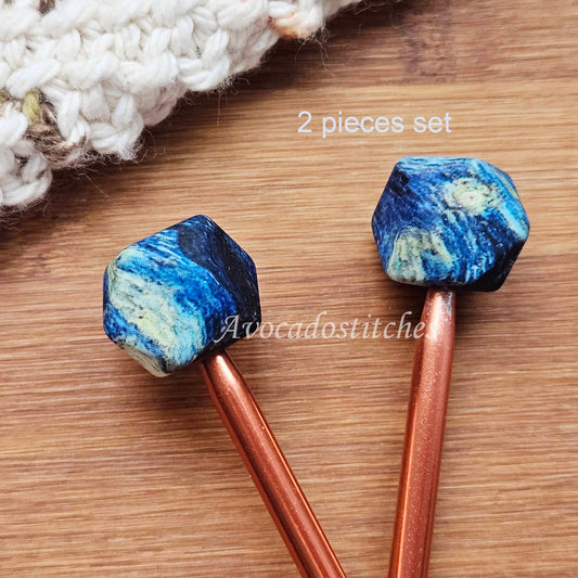 DEEP BLUE SEA STITCH STOPPERS / Knitting Needle Stoppers / Point Protection / Notions