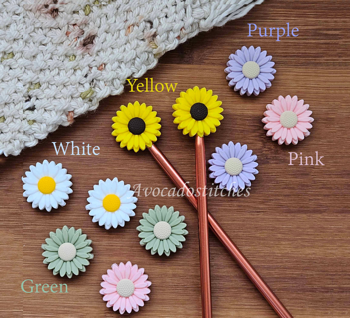 DAISY STITCH STOPPERS / 2 pcs / Knitting Needle Stoppers / Point Protection / Notions