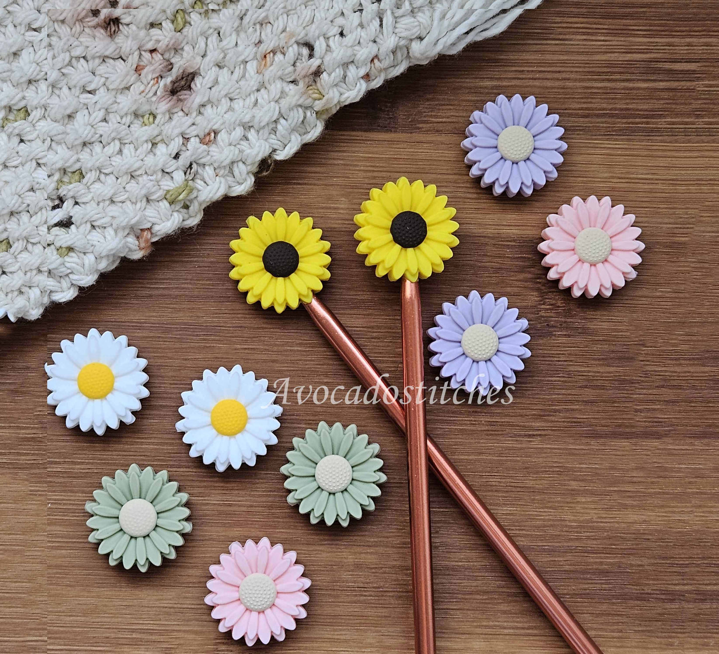 DAISY STITCH STOPPERS / 2 pcs / Knitting Needle Stoppers / Point Protection / Notions