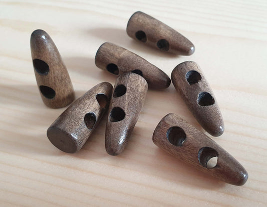 WOODEN TOGGLE Coffee Brown (Horn-shaped) / 30-47mm / Set of 6 buttons / Wooden Toggle Buttons / Sewing Buttons